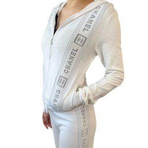 CHANEL Sport Vintage 07C CC Logo Pants Suits #40 Hoodie Zip White [101258]